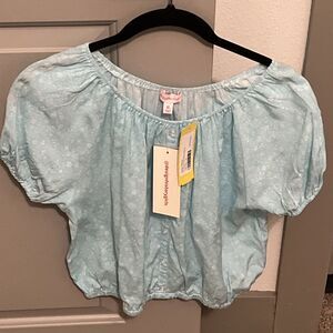 Design History Girls Lt Blue Short Sleeve Blouse XL Youth Montana Puff Sleeve